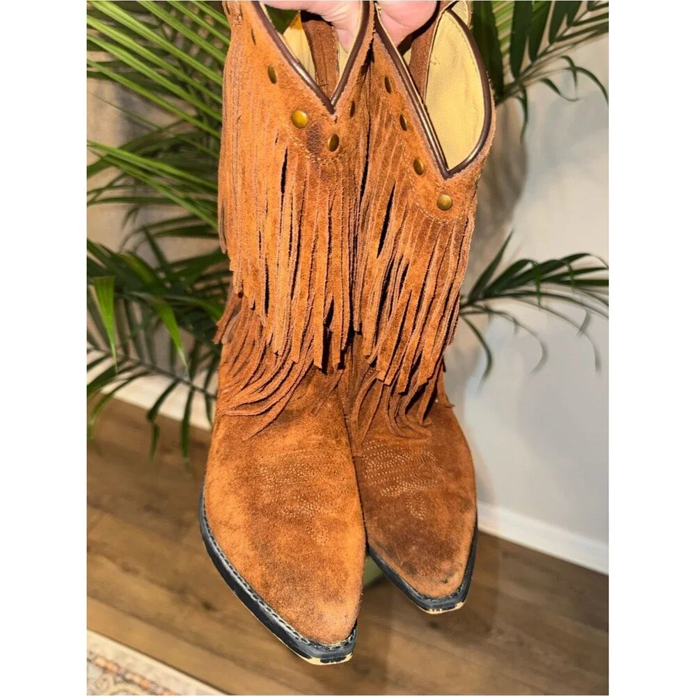 Fringe Over-the-Knee Suede Boots - Brown